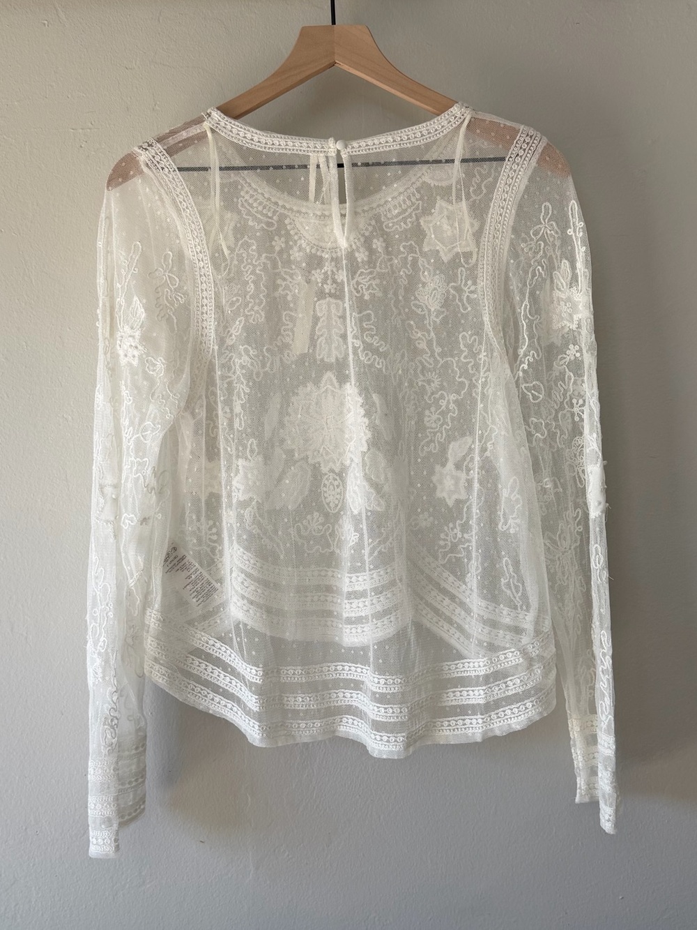 Anthropologie White Sheer Embroidered Long-Sleeve Blouse - Picture 4 of 6